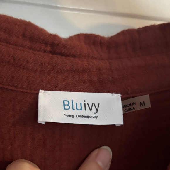 BluIvy Rust Brown Button-Up Gauze Shirt Dress - Picture 3 of 5